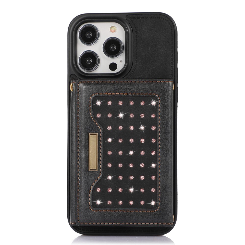 Glitter case with wallet iPhone 14 Pro Black