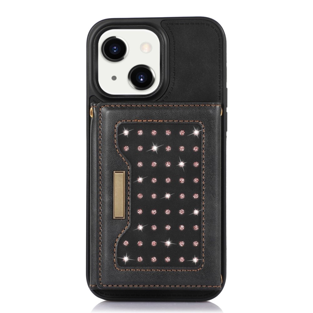 Glitter case with wallet iPhone 14 Black