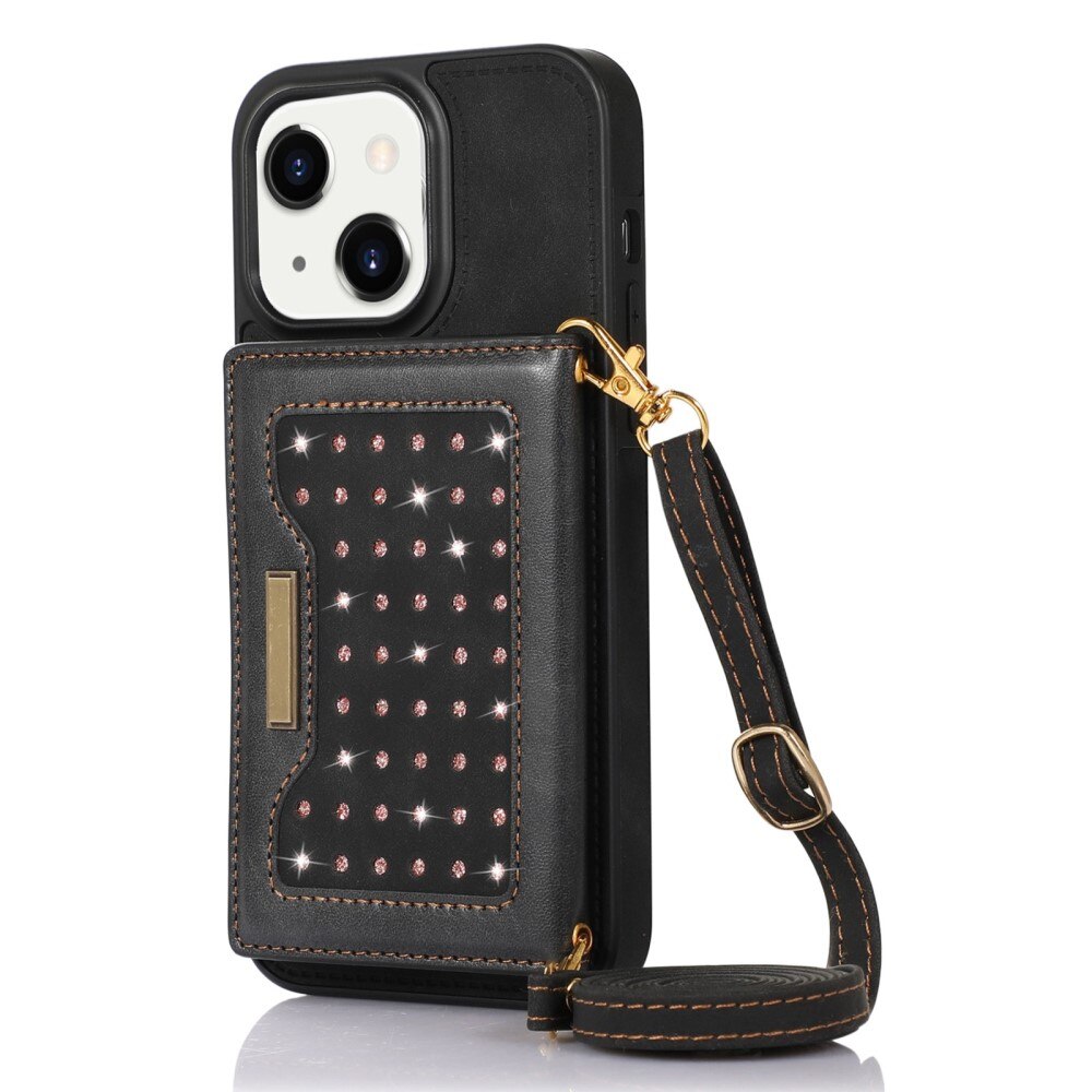 Glitter case with wallet iPhone 14 Black