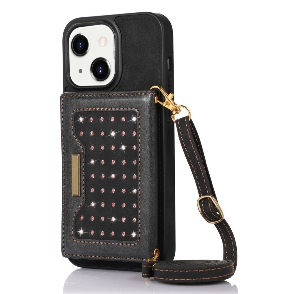 Glitter case with wallet iPhone 13 Black