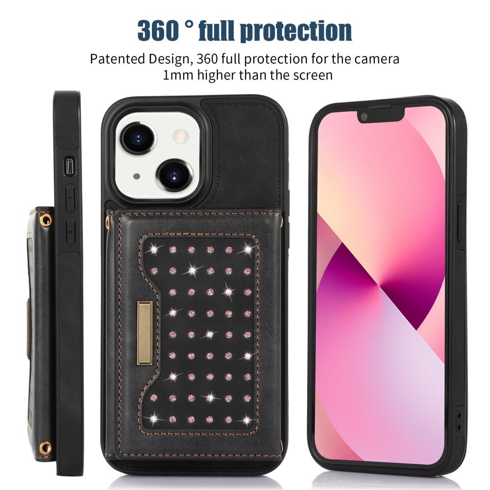 Glitter case with wallet iPhone 13 Black