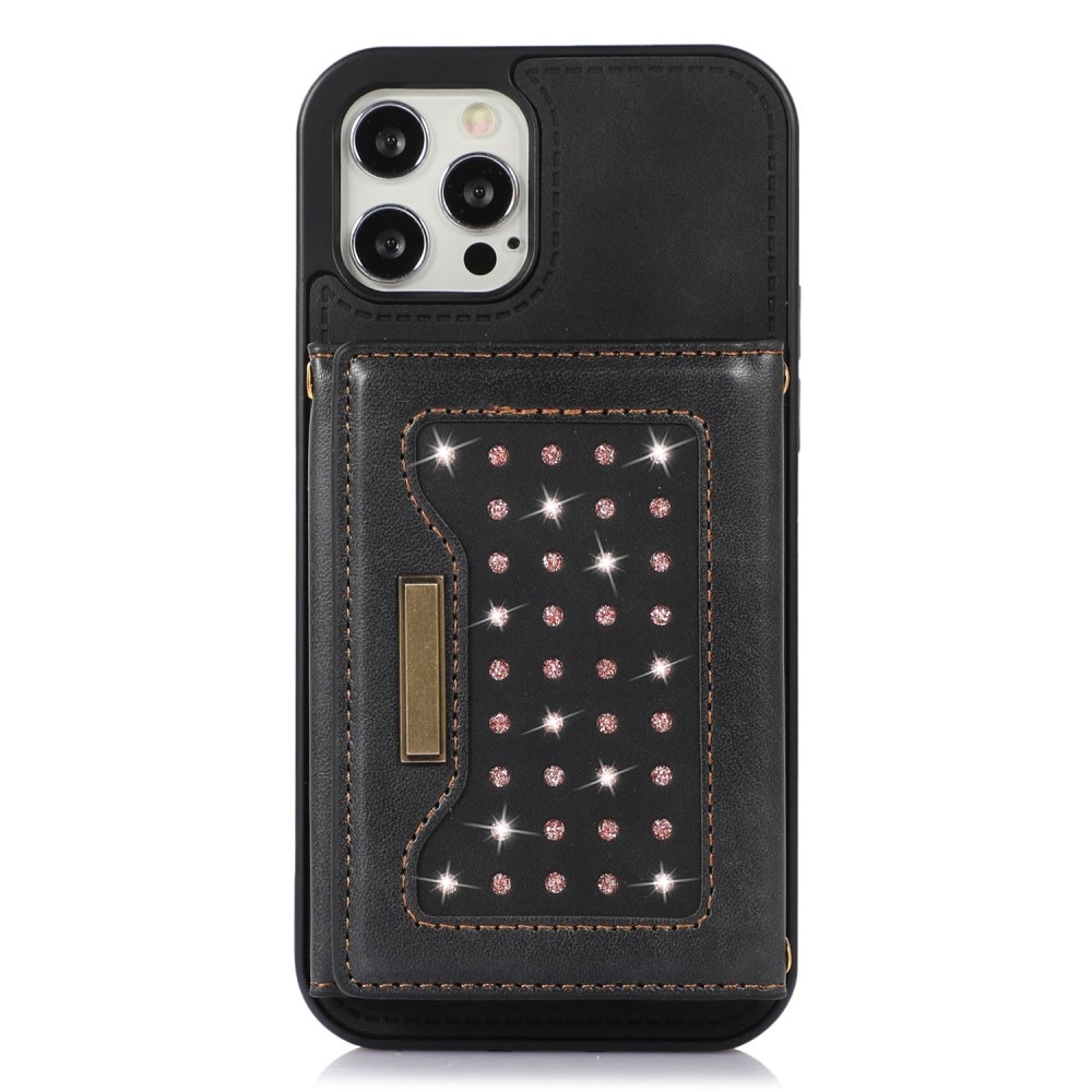 Glitter case with wallet iPhone 12/12 Pro Black