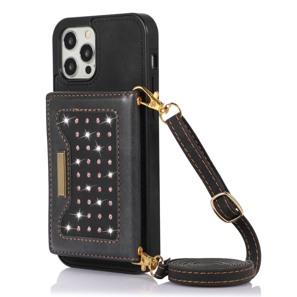 Glitter case with wallet iPhone 12/12 Pro Black