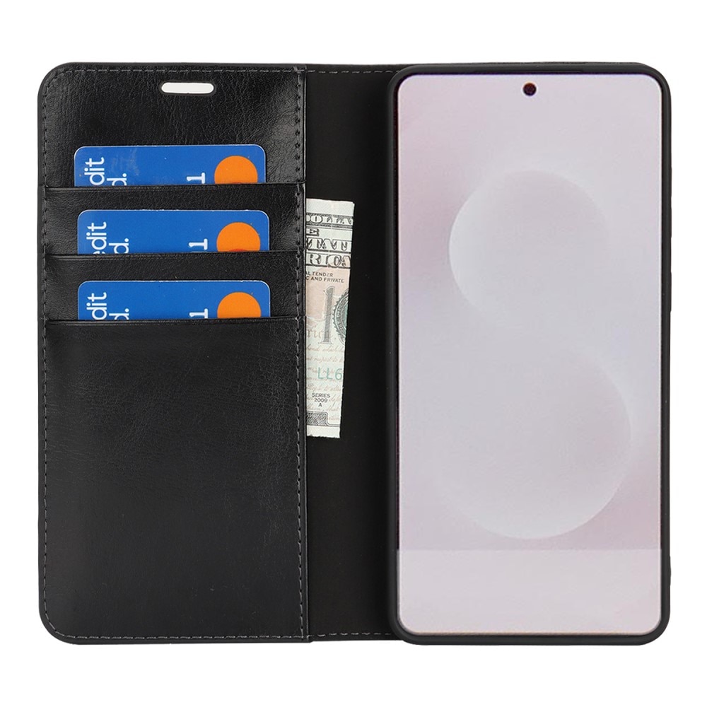 Samsung Galaxy S25 Edge Genuine Leather Wallet Case Black