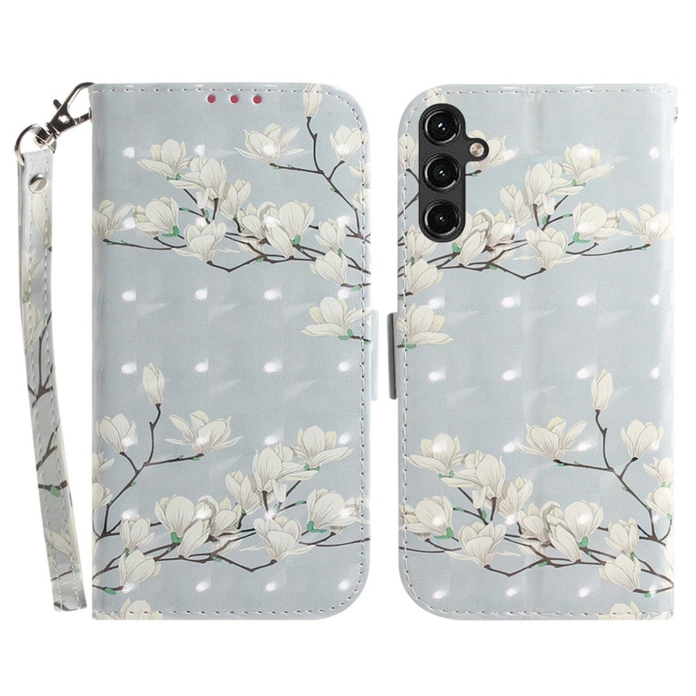 Samsung Galaxy A14 Wallet Book Cover 3D White flowers