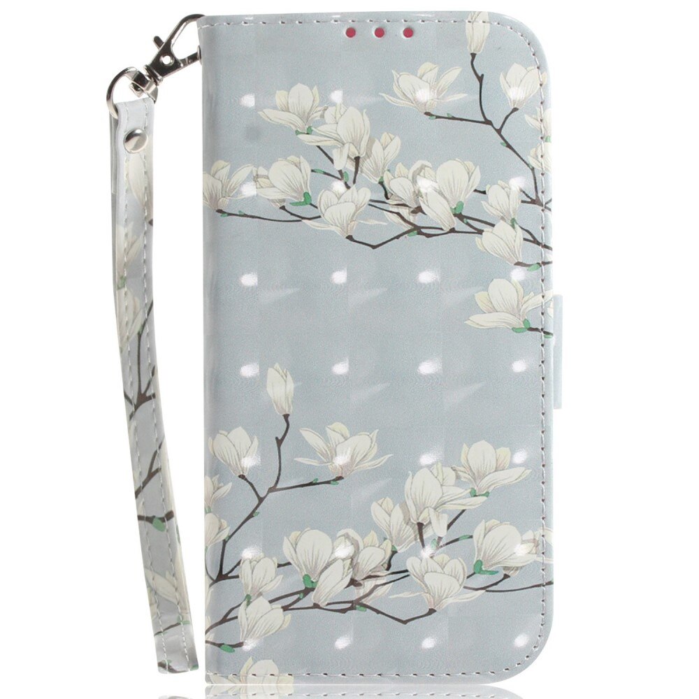 Samsung Galaxy A14 Wallet Book Cover 3D White flowers