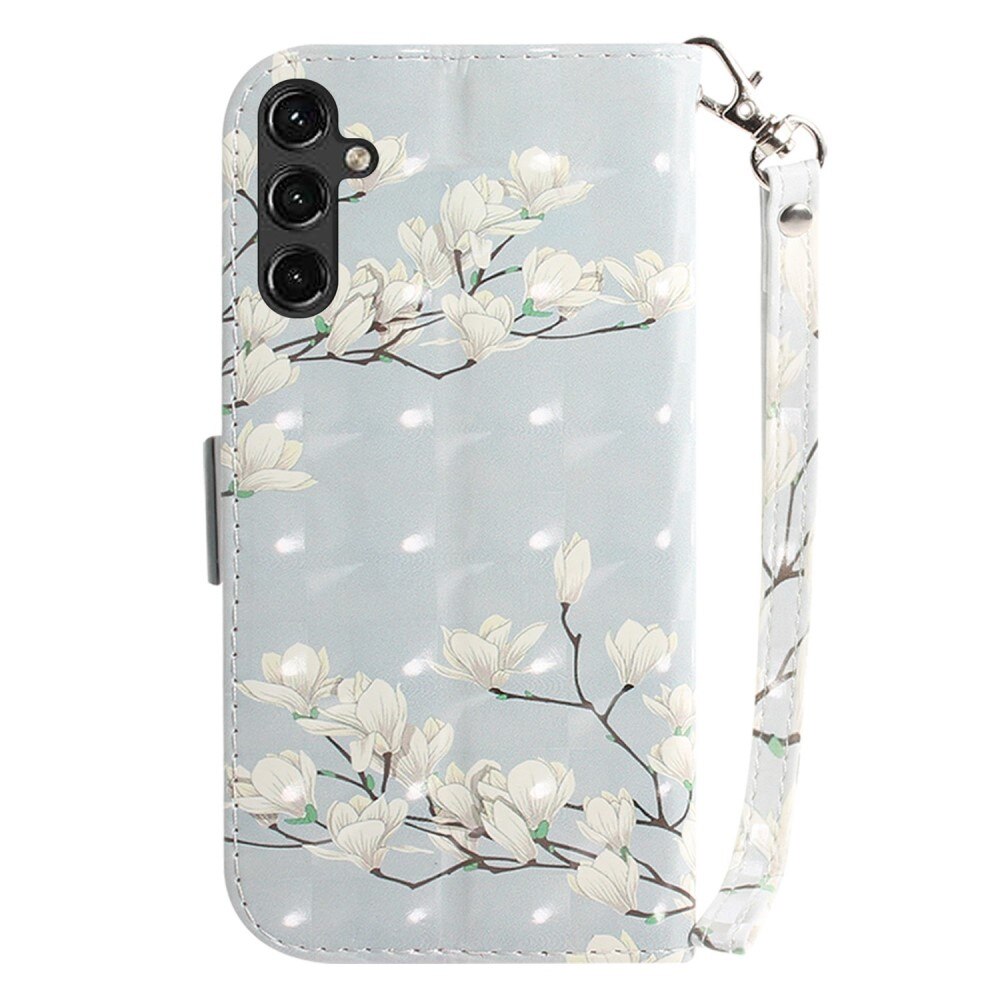 Samsung Galaxy A14 Wallet Book Cover 3D White flowers