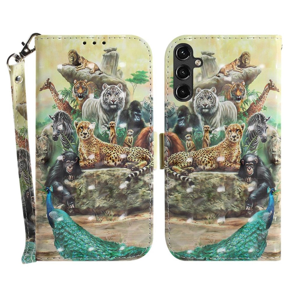 Samsung Galaxy A14 Wallet Book Cover 3D Jungle