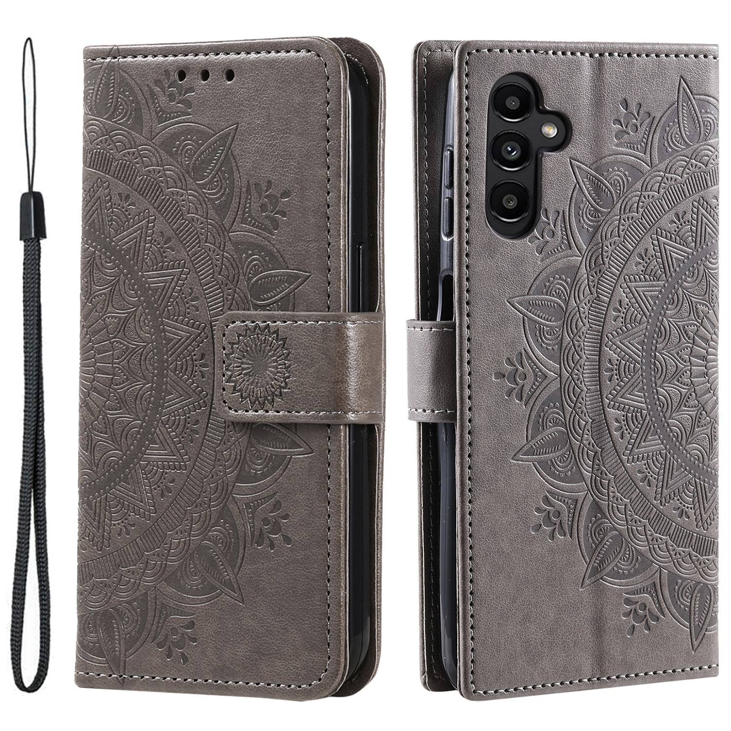 Samsung Galaxy A17 Leather Cover Mandala Grey