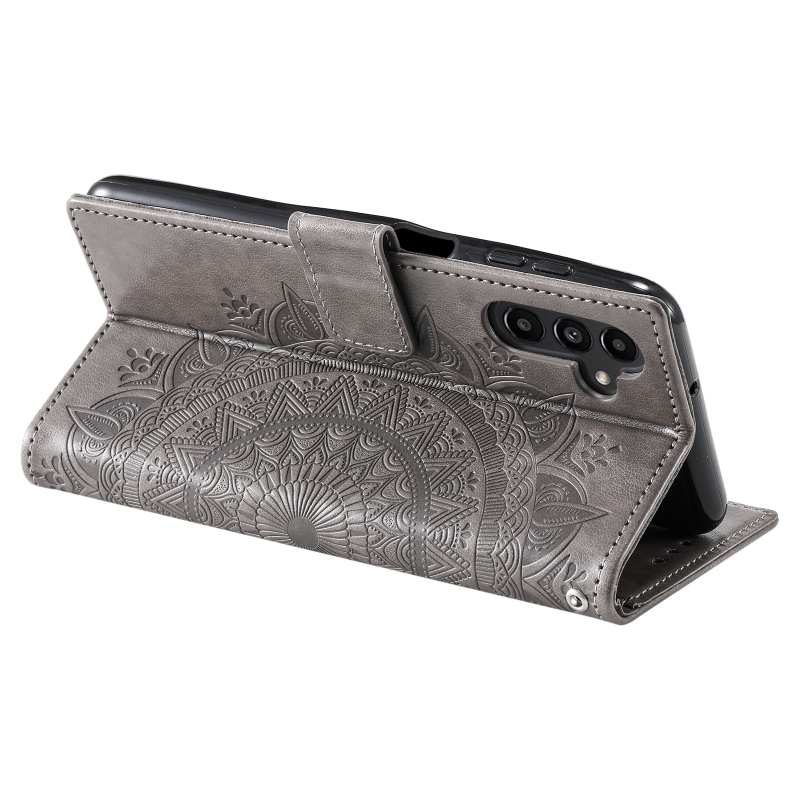 Samsung Galaxy A17 Leather Cover Mandala Grey
