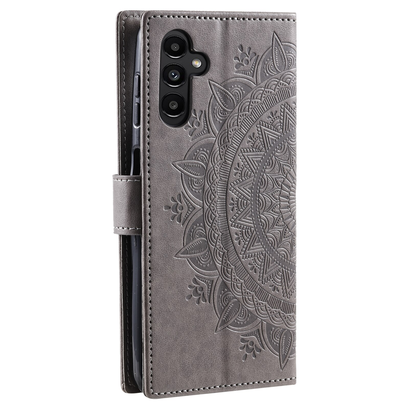 Samsung Galaxy A17 Leather Cover Mandala Grey