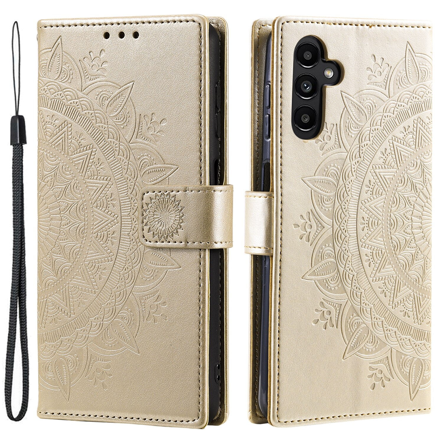 Samsung Galaxy A17 Leather Cover Mandala Gold