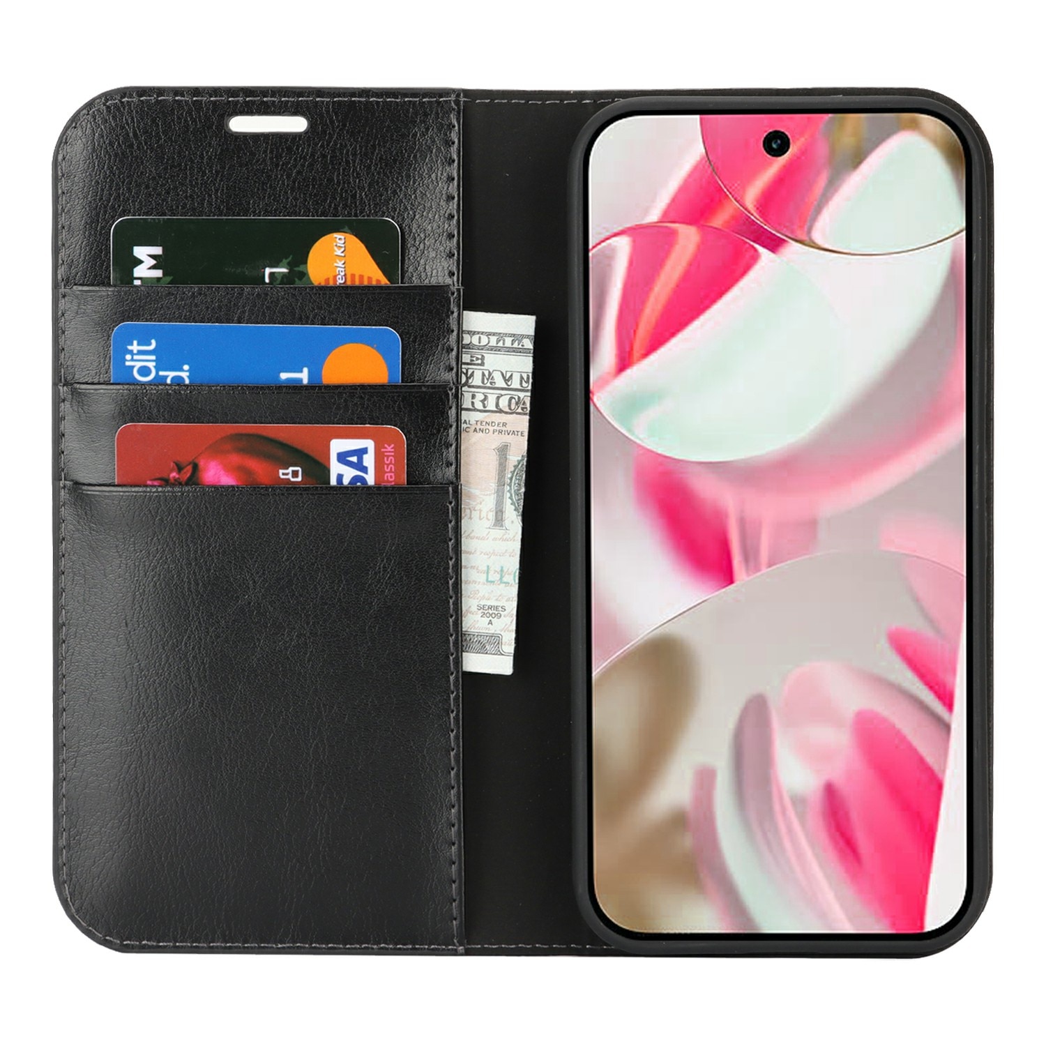 Google Pixel 10 Pro Genuine Leather Wallet Case Black