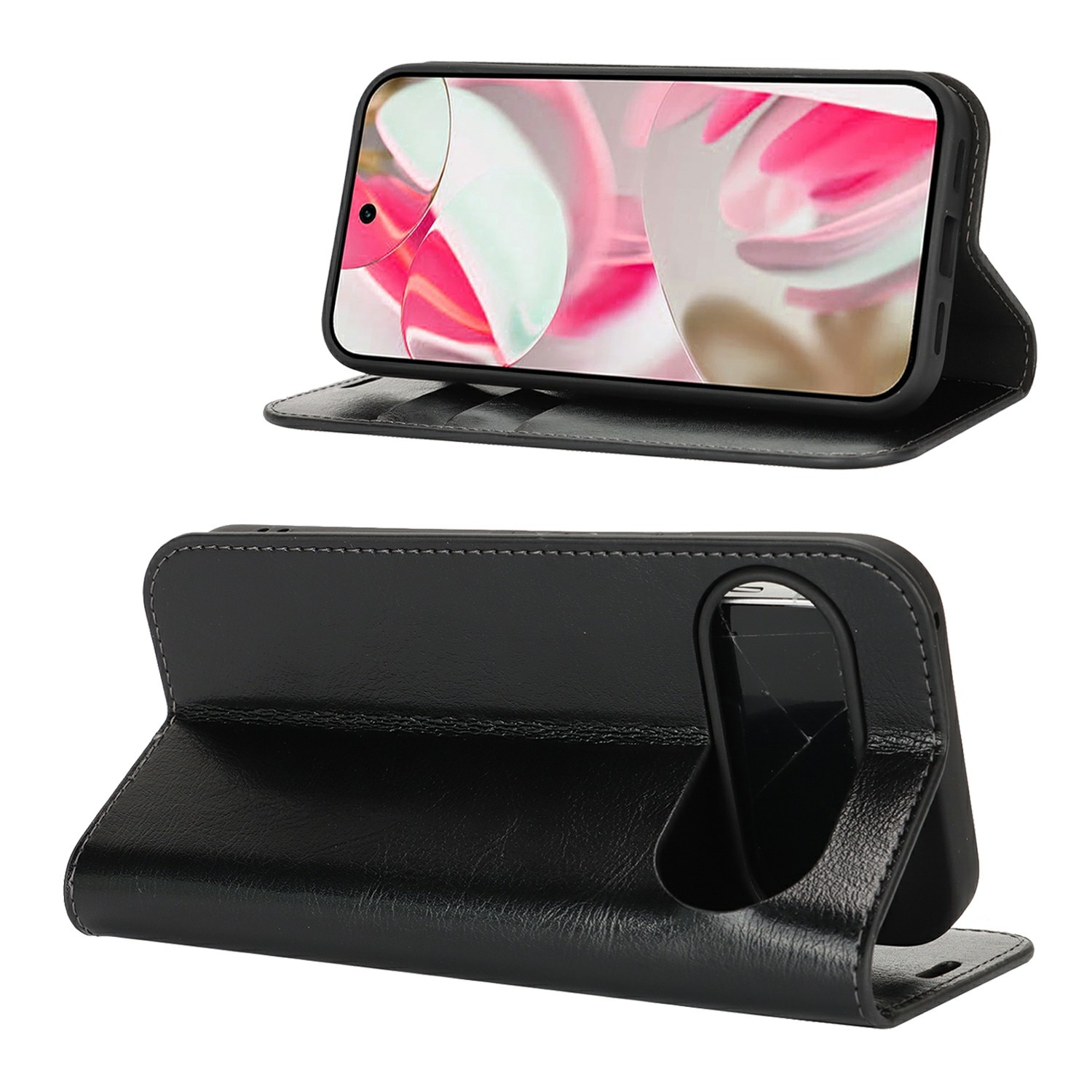 Google Pixel 10 Pro Genuine Leather Wallet Case Black