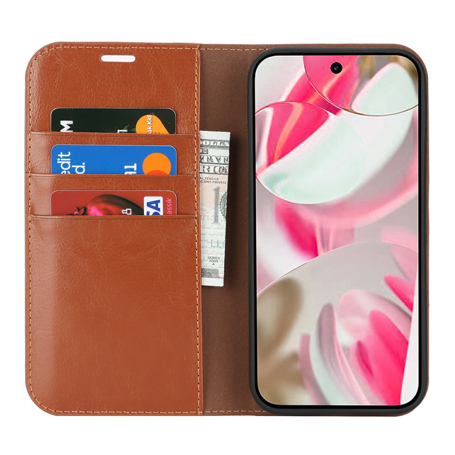 Google Pixel 10 Pro Genuine Leather Wallet Case Brown
