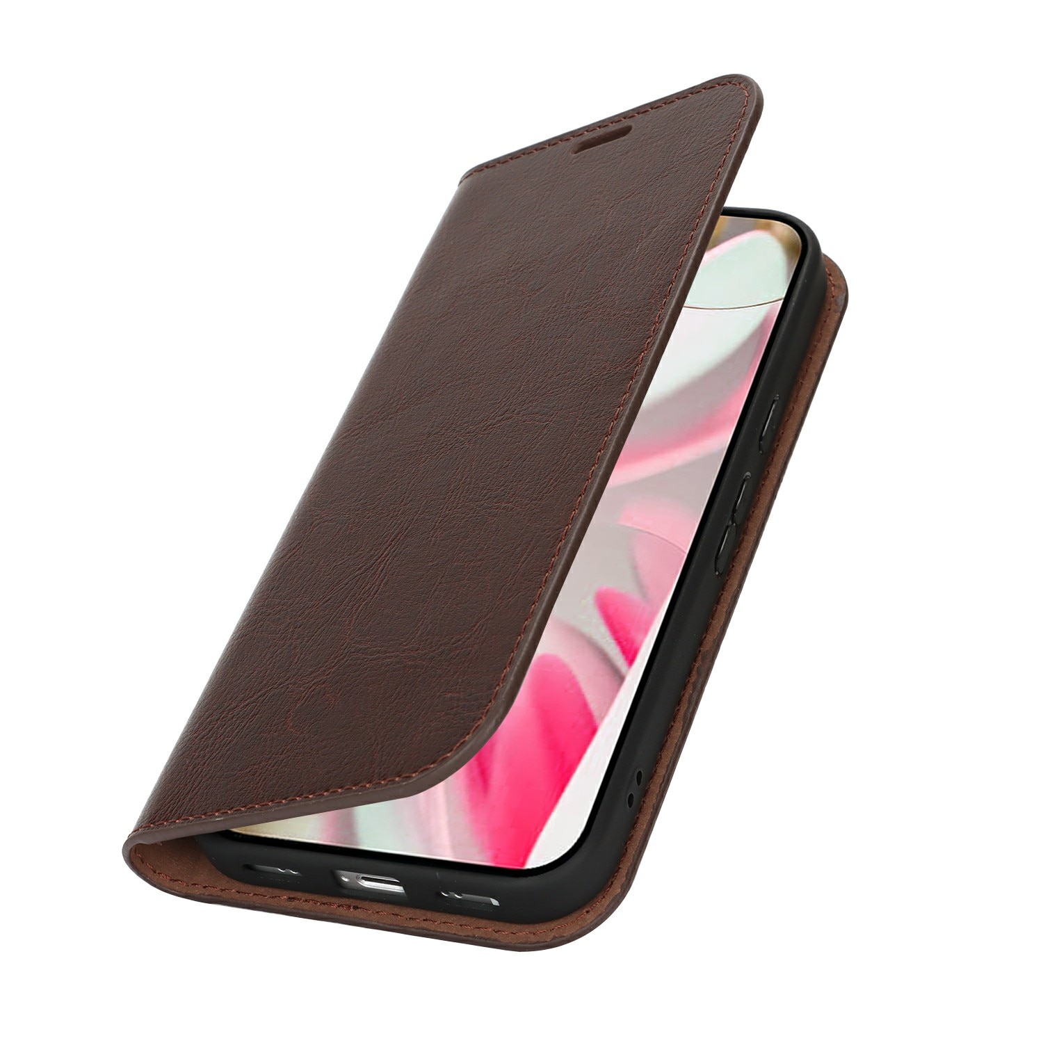 Google Pixel 10 Pro Genuine Leather Wallet Case Dark Brown