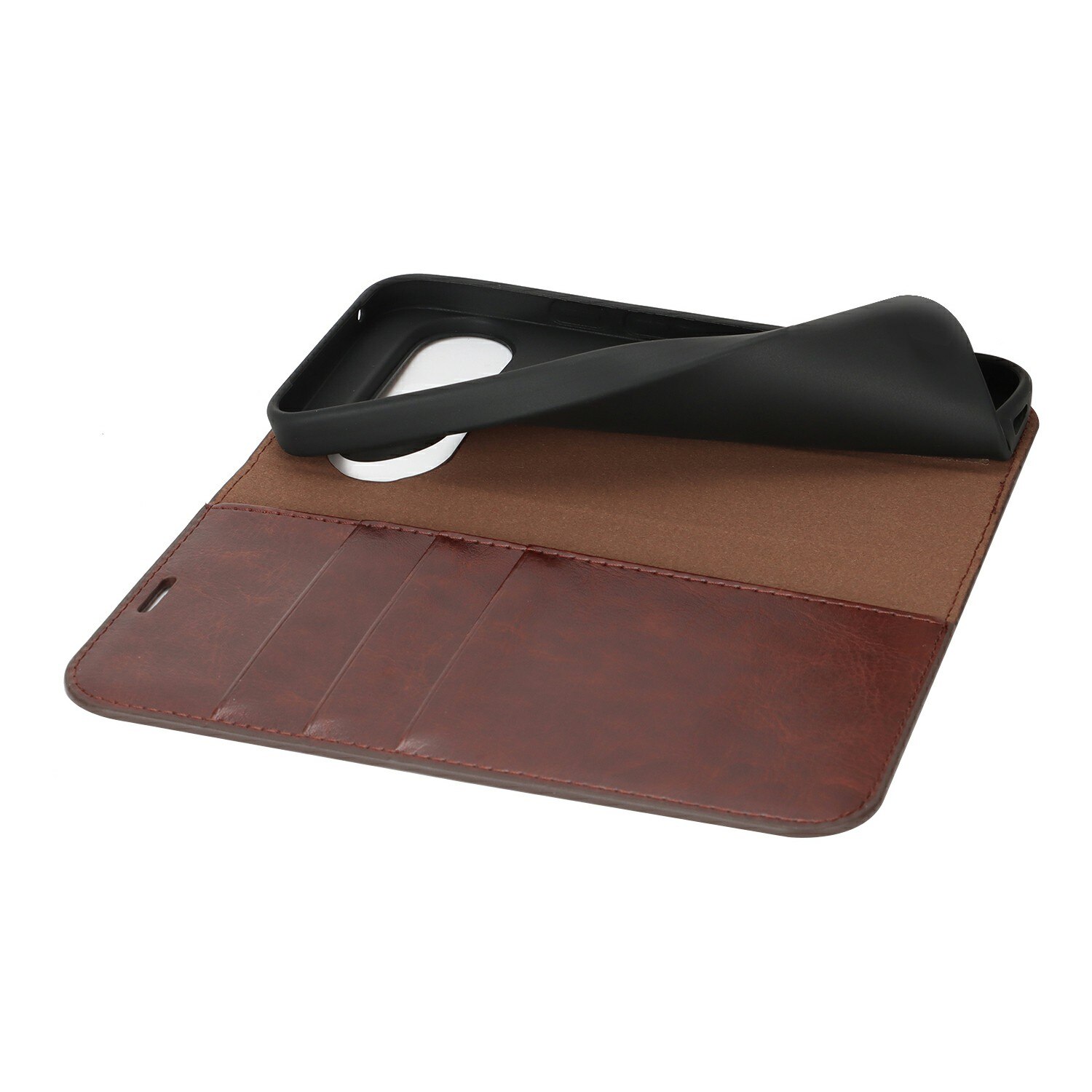 Google Pixel 10 Pro XL Genuine Leather Wallet Case Dark Brown