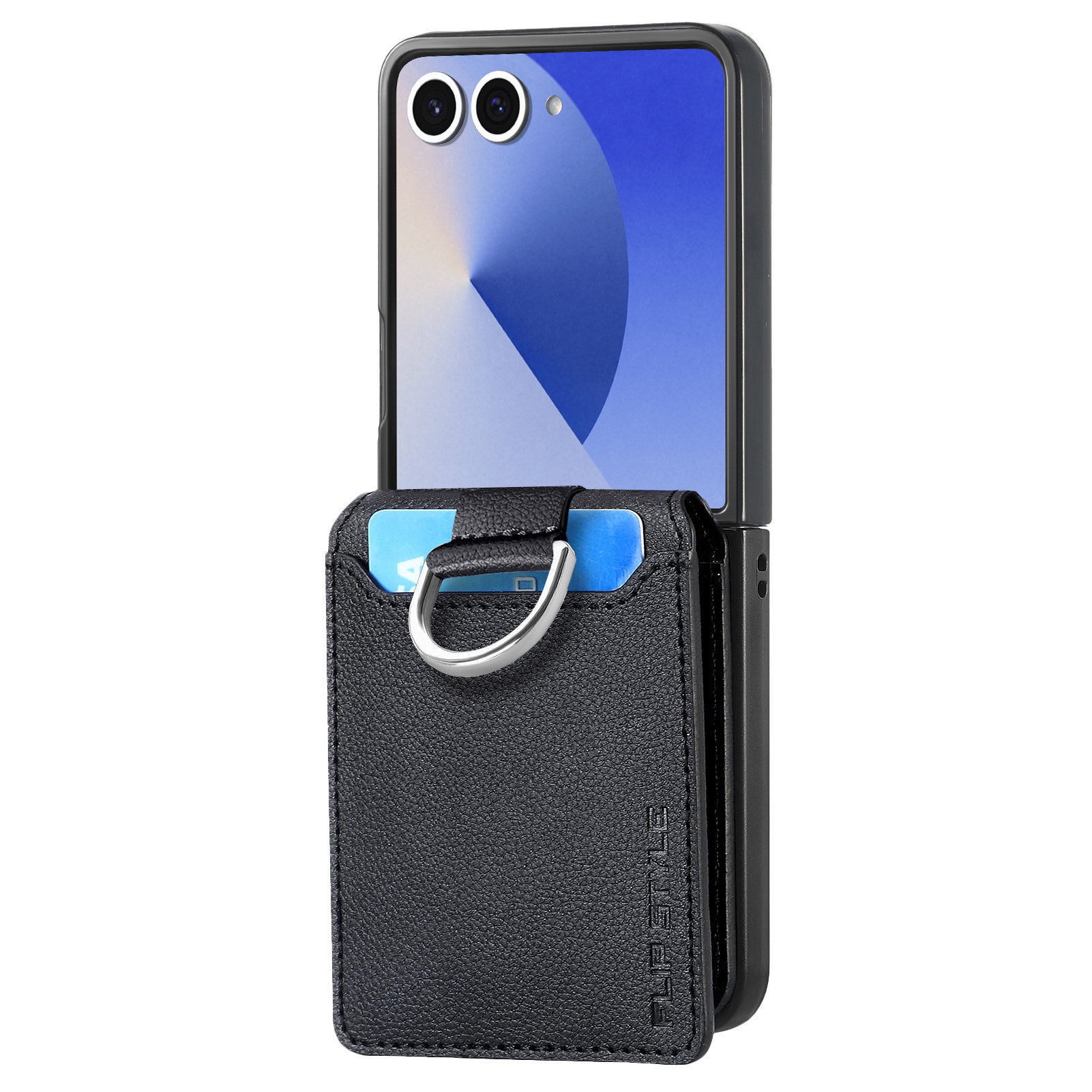 Samsung Galaxy Z Flip 7 Case with Ring Holder + Card Slot Black