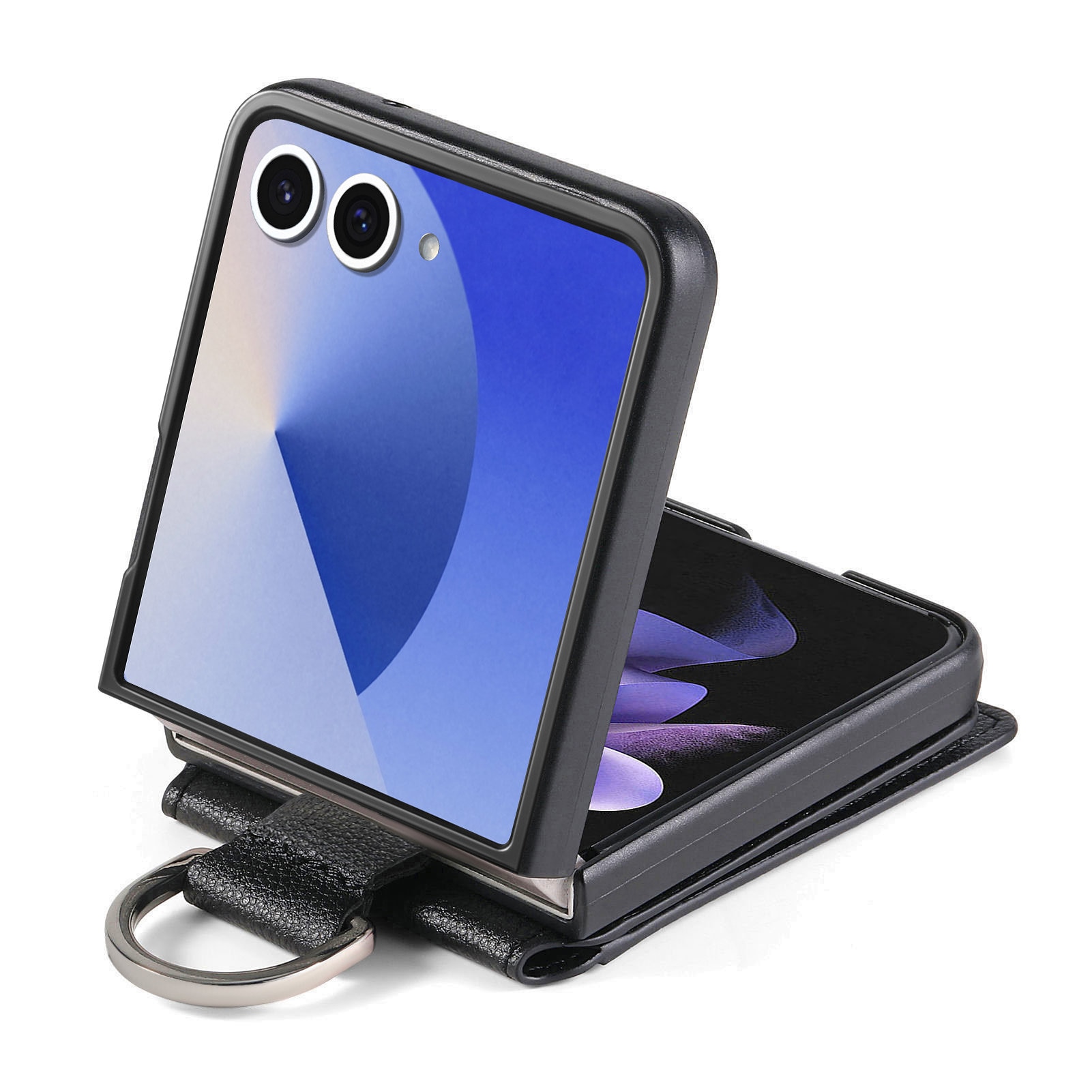 Samsung Galaxy Z Flip 7 Case with Ring Holder + Card Slot Black