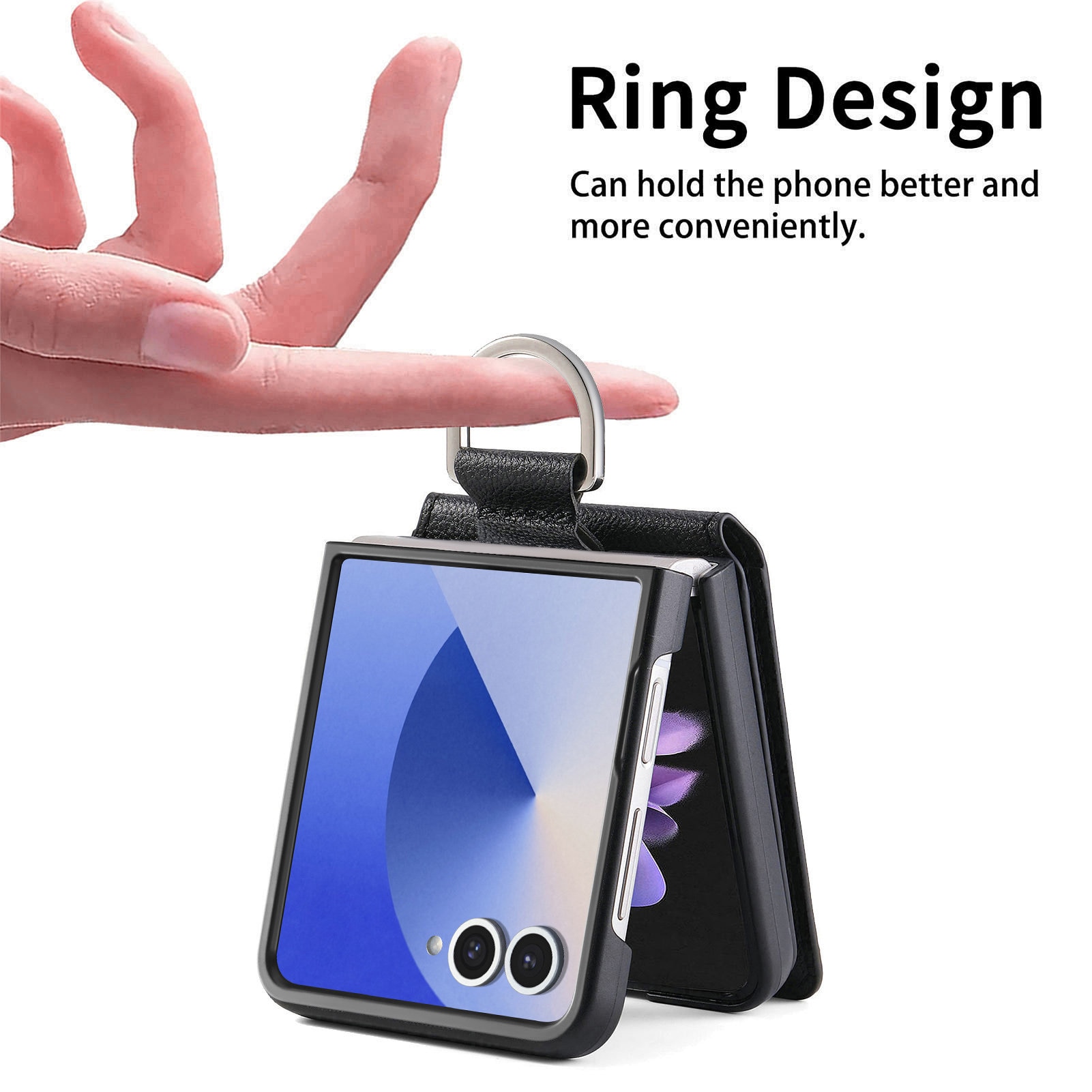 Samsung Galaxy Z Flip 7 Case with Ring Holder + Card Slot Black