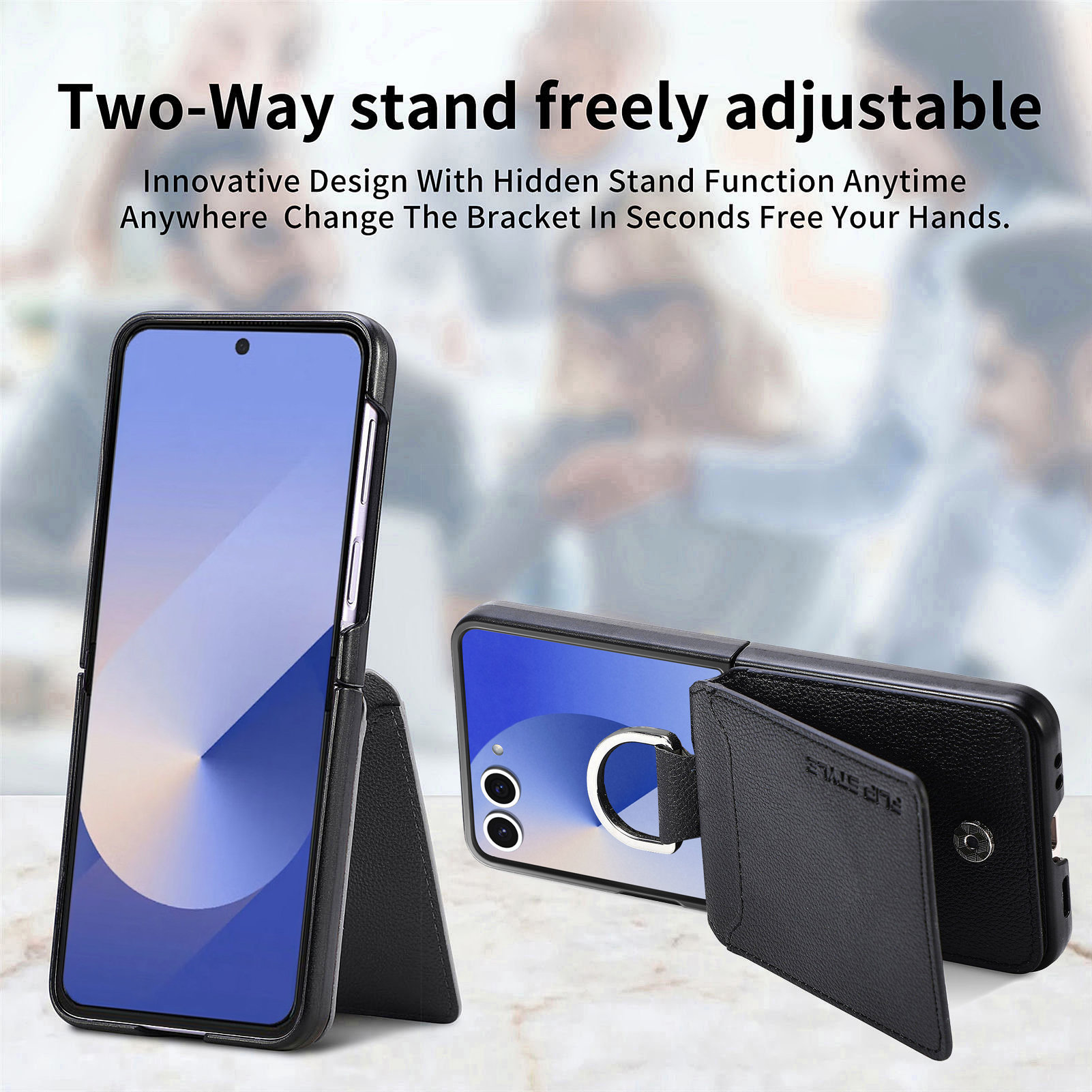 Samsung Galaxy Z Flip 7 Case with Ring Holder + Card Slot Black