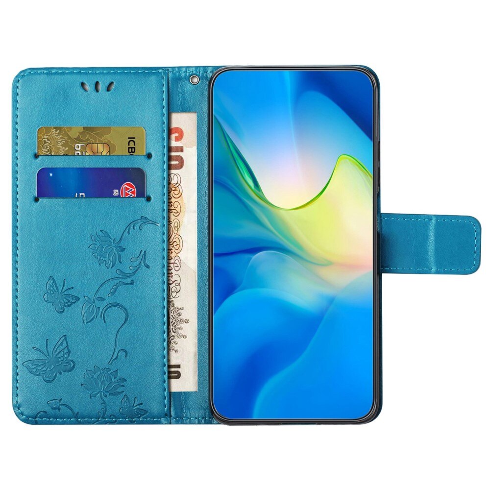 Samsung Galaxy A14 Leather Cover Imprinted Butterflies Blue