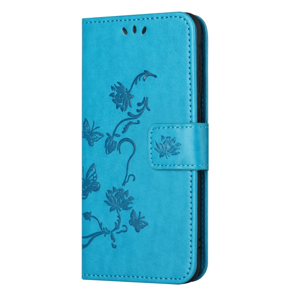 Samsung Galaxy A14 Leather Cover Imprinted Butterflies Blue