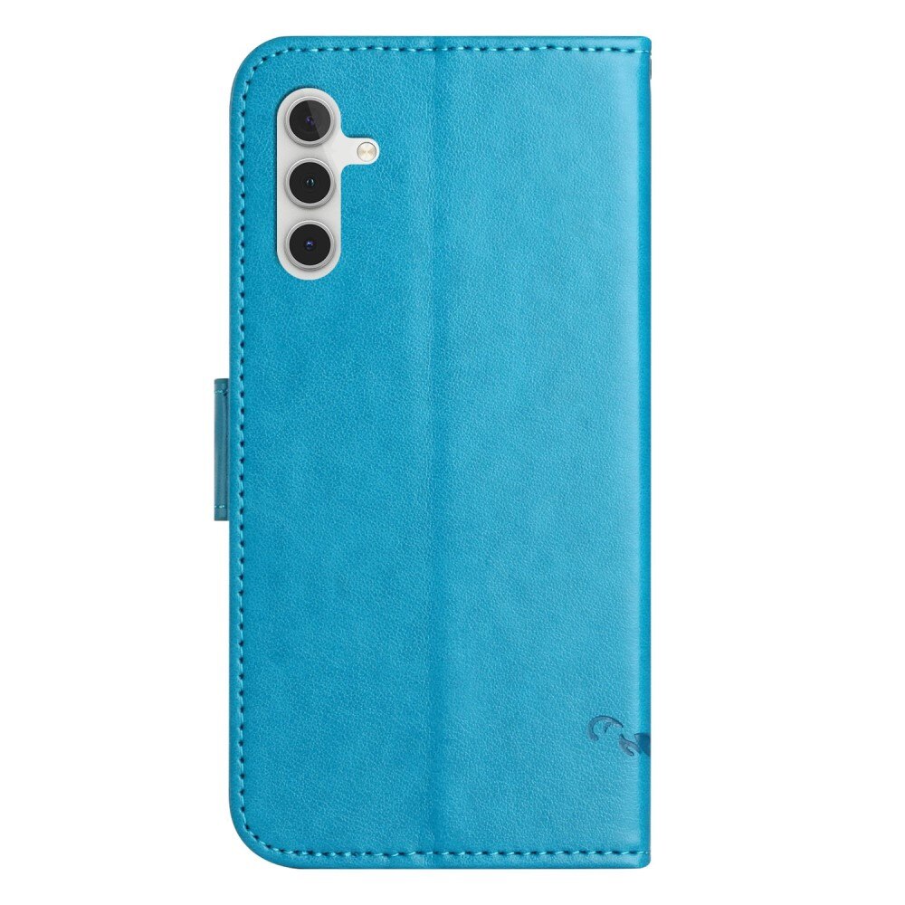 Samsung Galaxy A14 Leather Cover Imprinted Butterflies Blue