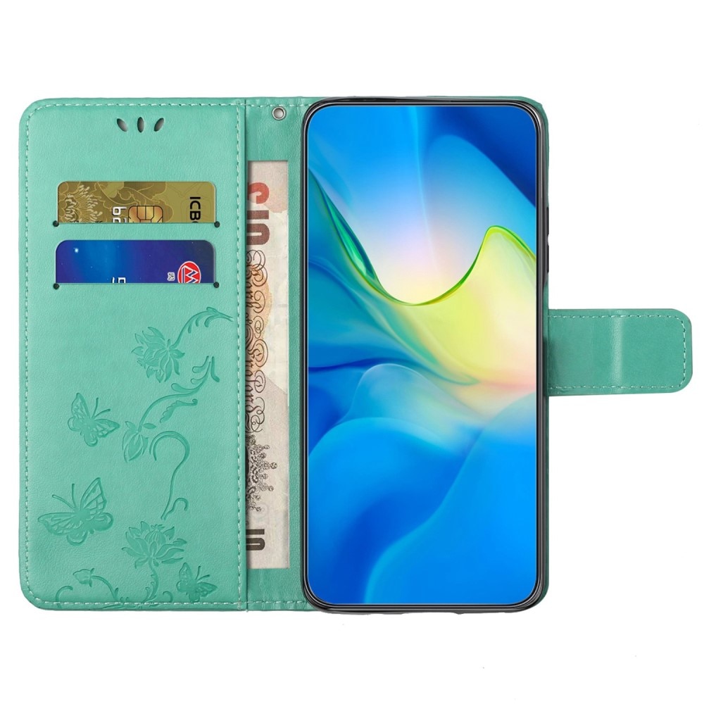 Samsung Galaxy A14 Leather Cover Imprinted Butterflies Green