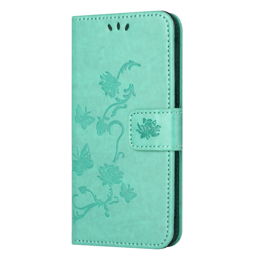 Samsung Galaxy A14 Leather Cover Imprinted Butterflies Green