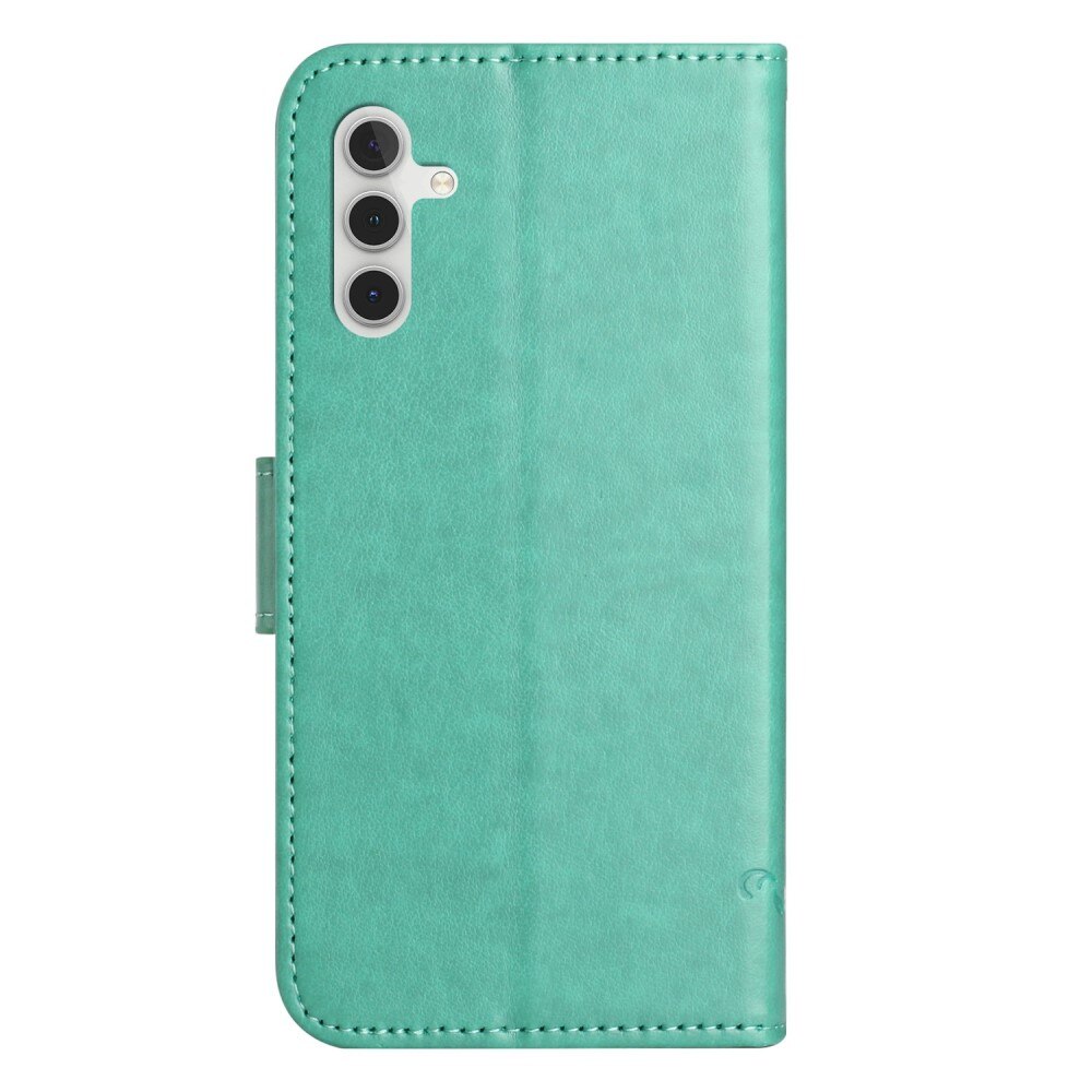 Samsung Galaxy A14 Leather Cover Imprinted Butterflies Green