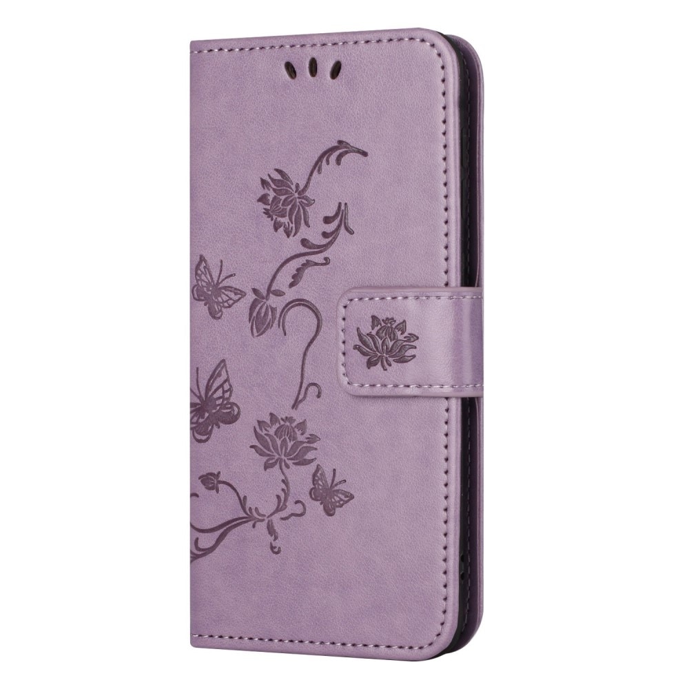 Samsung Galaxy A14 Leather Cover Imprinted Butterflies Purple