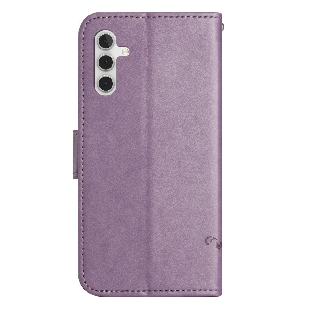 Samsung Galaxy A14 Leather Cover Imprinted Butterflies Purple