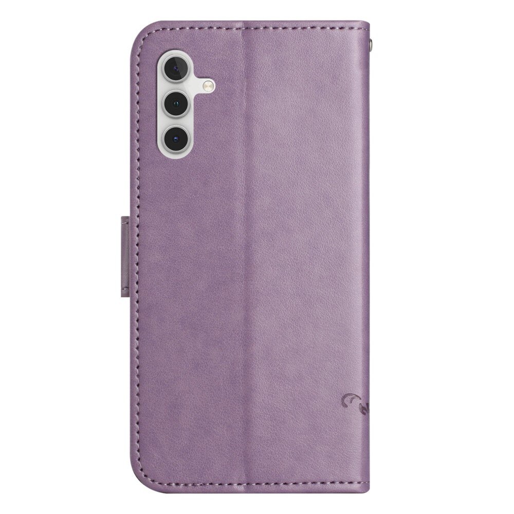 Samsung Galaxy A14 Leather Cover Imprinted Butterflies Purple