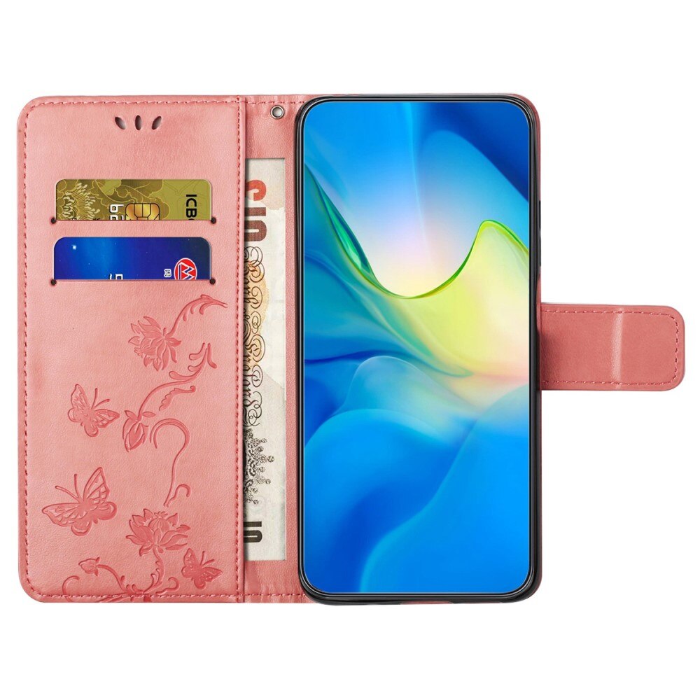 Samsung Galaxy A14 Leather Cover Imprinted Butterflies Pink