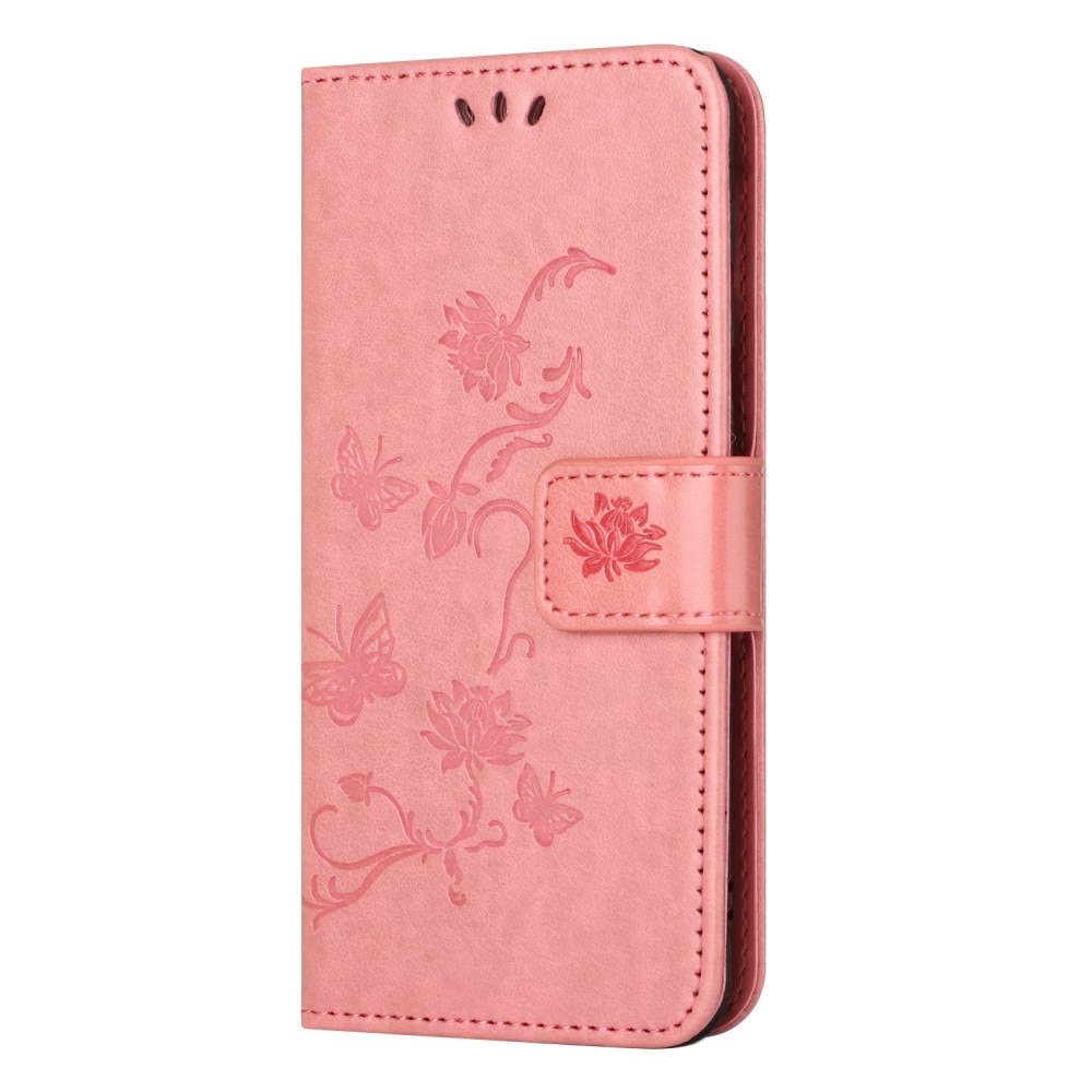 Samsung Galaxy A14 Leather Cover Imprinted Butterflies Pink