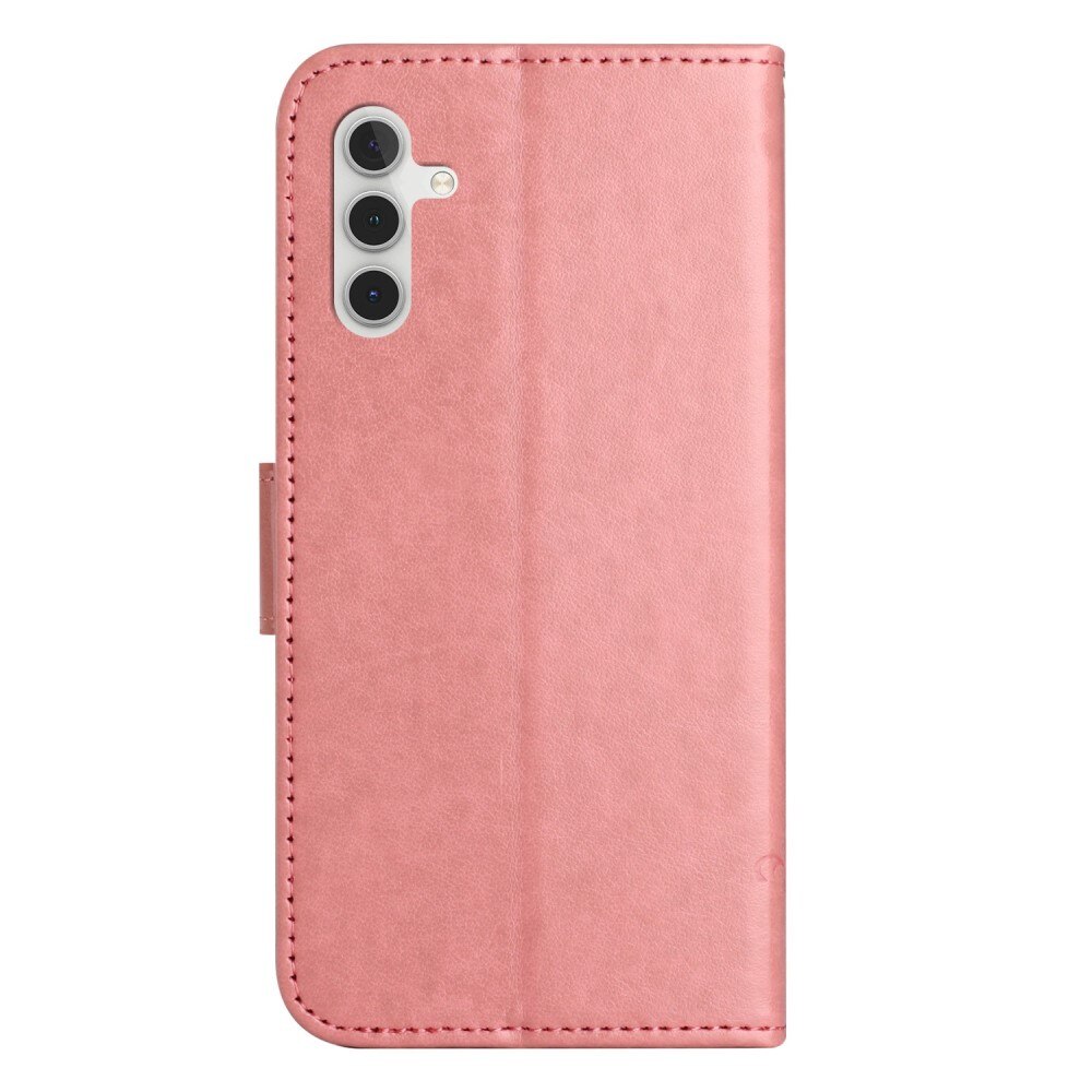 Samsung Galaxy A14 Leather Cover Imprinted Butterflies Pink