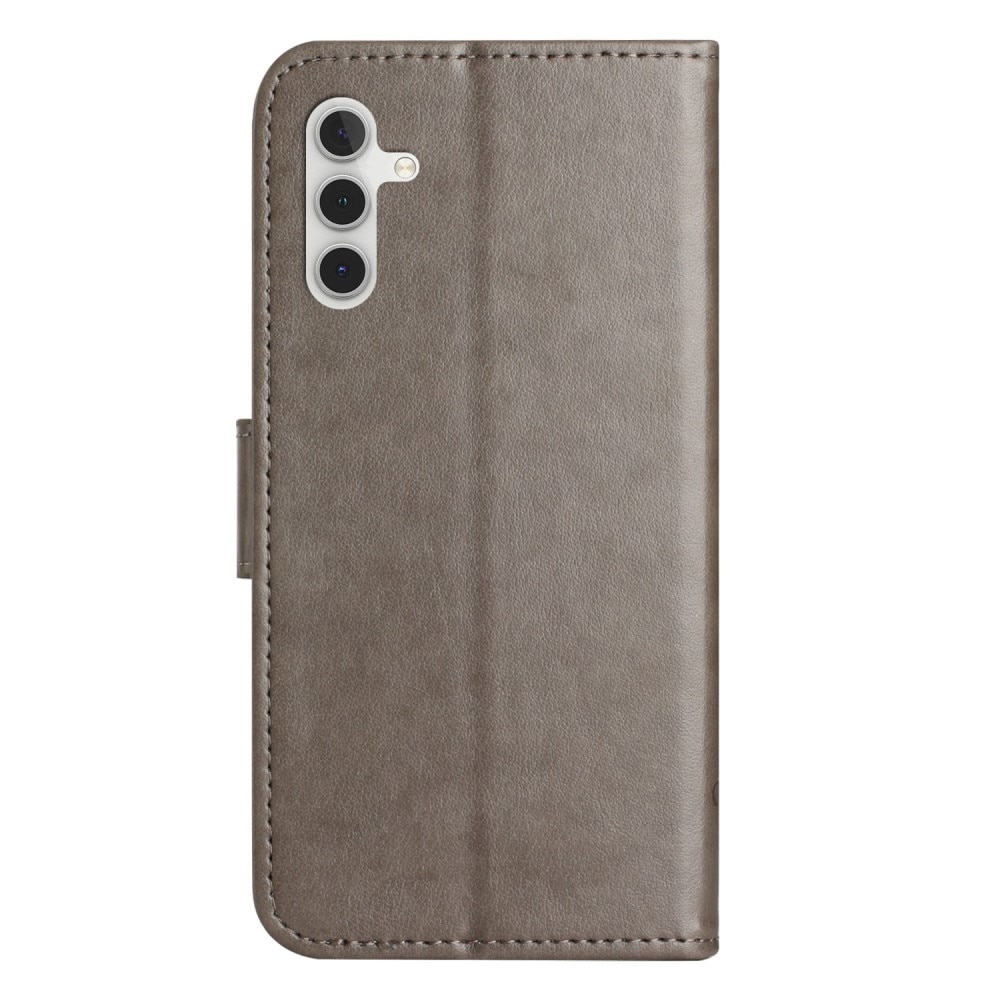 Samsung Galaxy A14 Leather Cover Imprinted Butterflies Grey