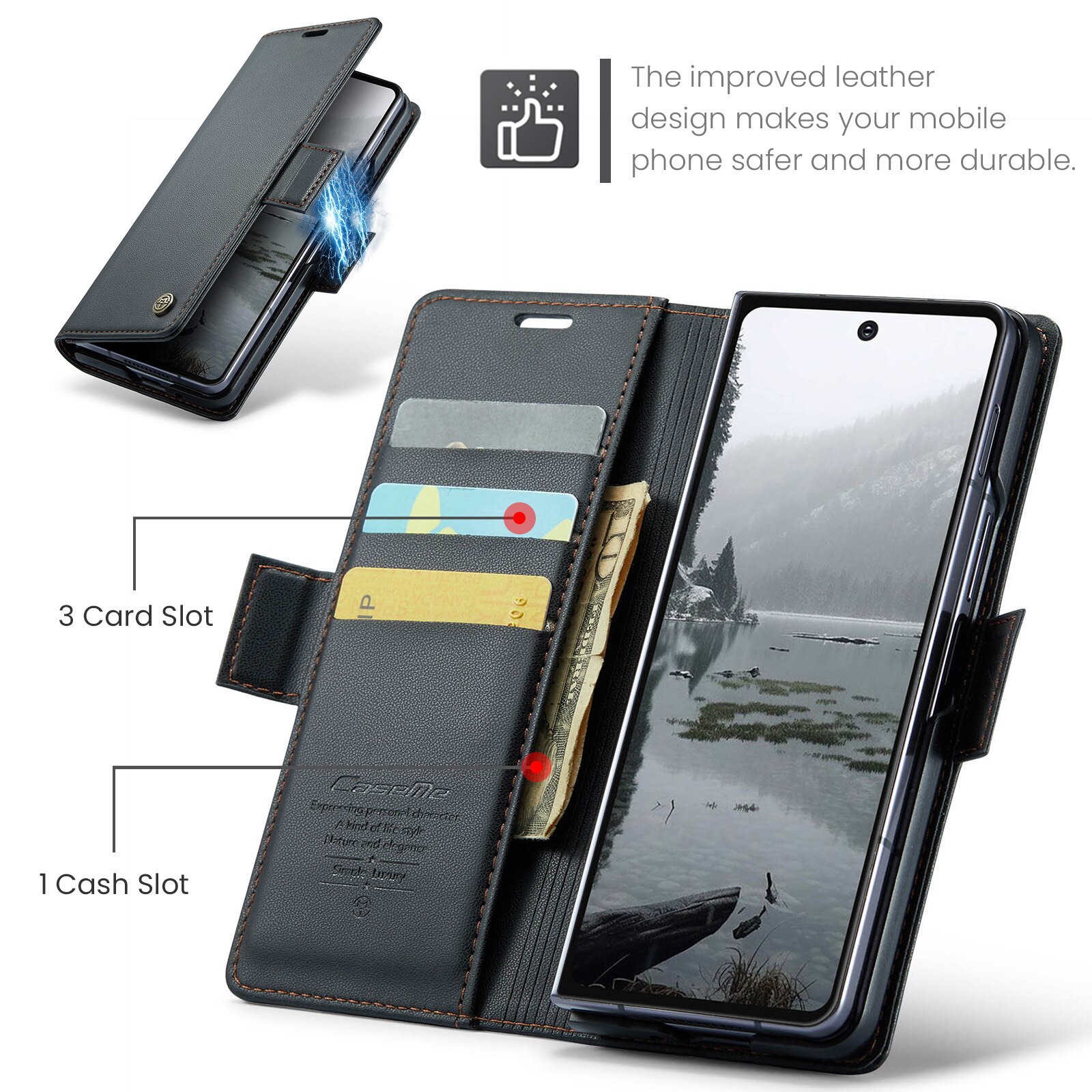 Samsung Galaxy Z Fold 7 RFID blocking Slim Wallet Case Black