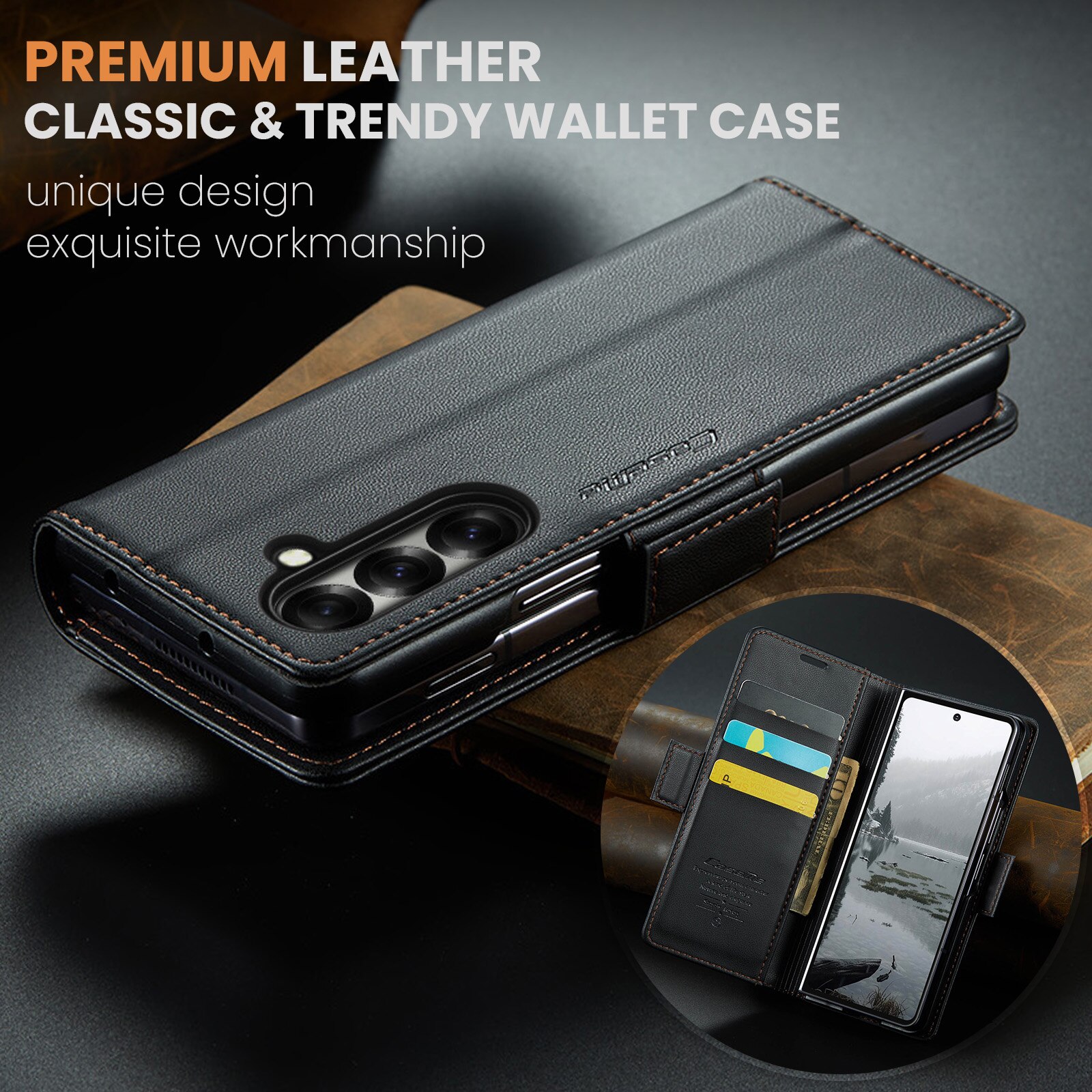 Samsung Galaxy Z Fold 7 RFID blocking Slim Wallet Case Black