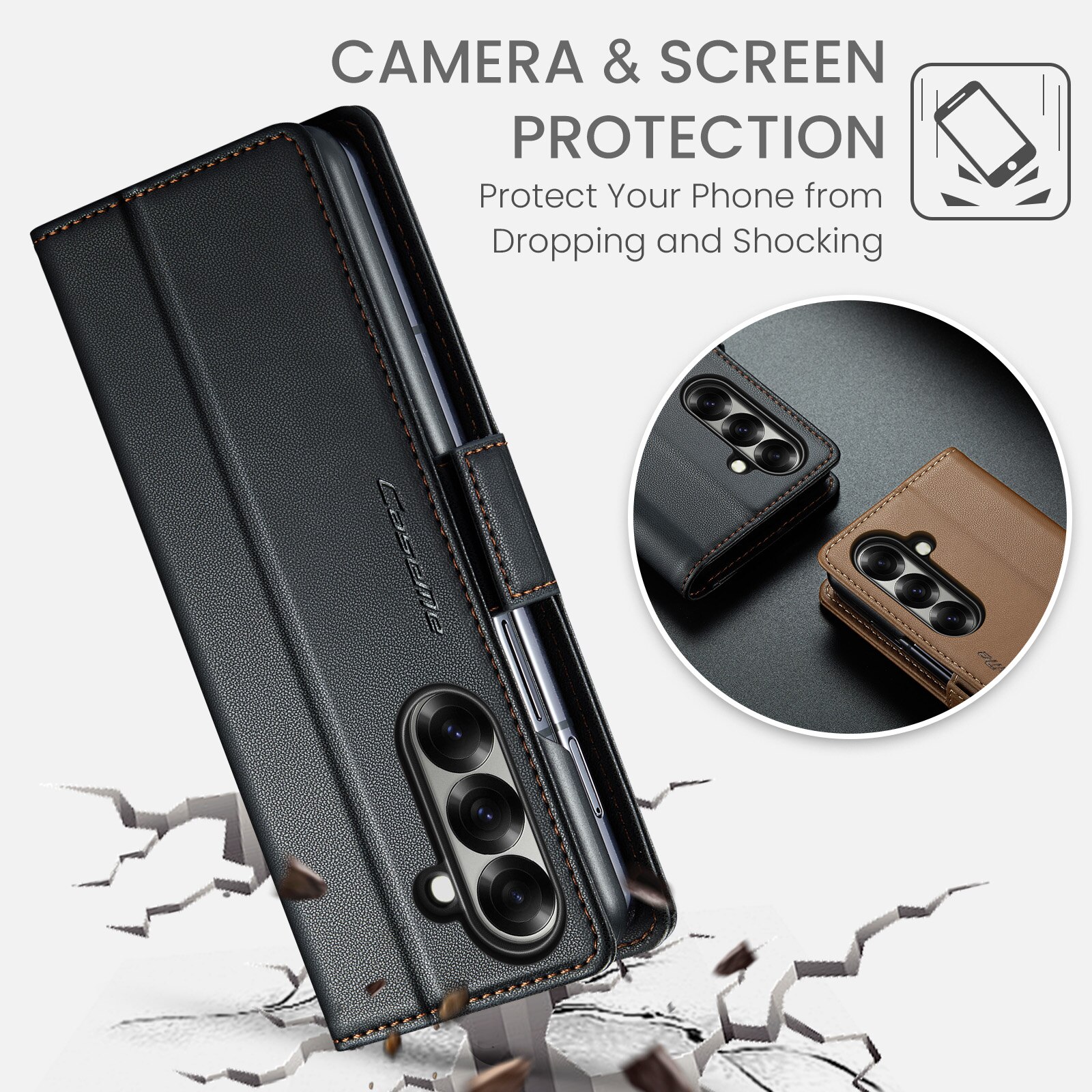 Samsung Galaxy Z Fold 7 RFID blocking Slim Wallet Case Black