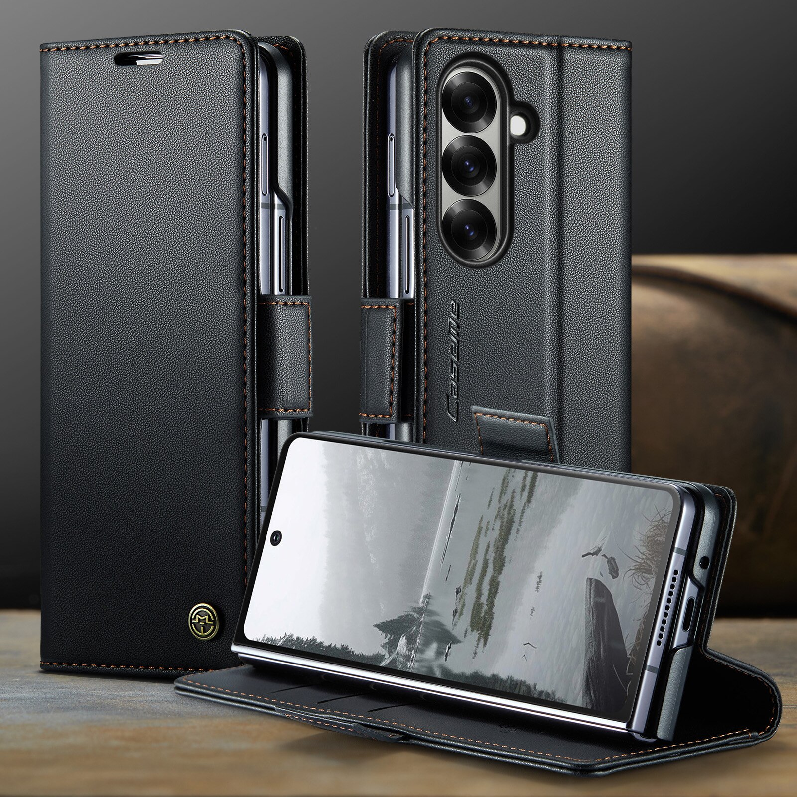 Samsung Galaxy Z Fold 7 RFID blocking Slim Wallet Case Black