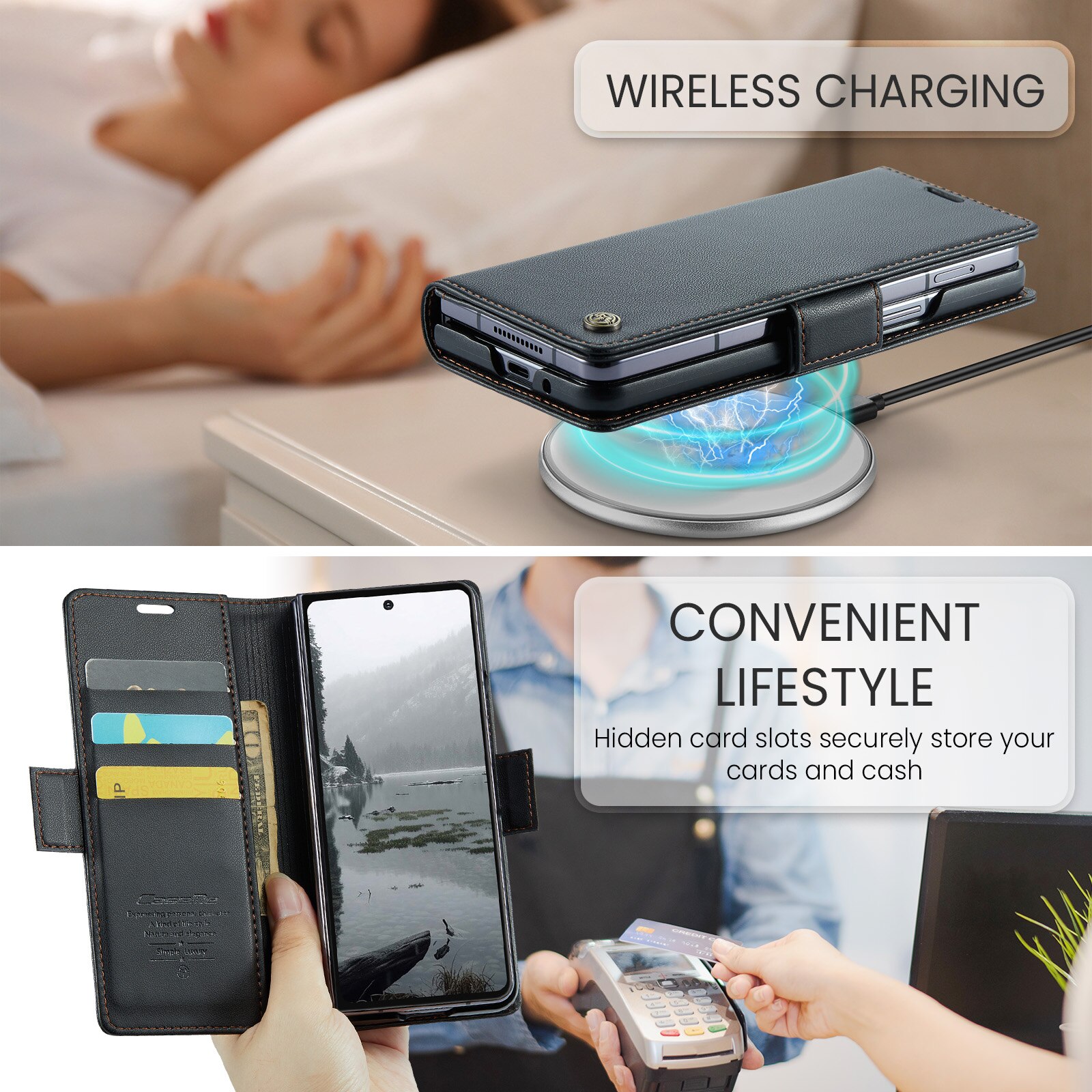 Samsung Galaxy Z Fold 7 RFID blocking Slim Wallet Case Black