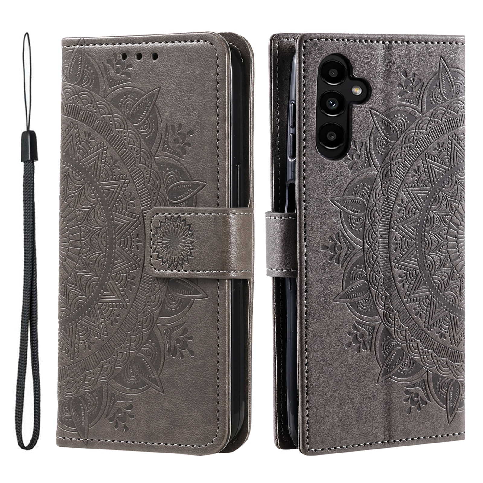 Samsung Galaxy S25 FE Leather Cover Mandala Grey