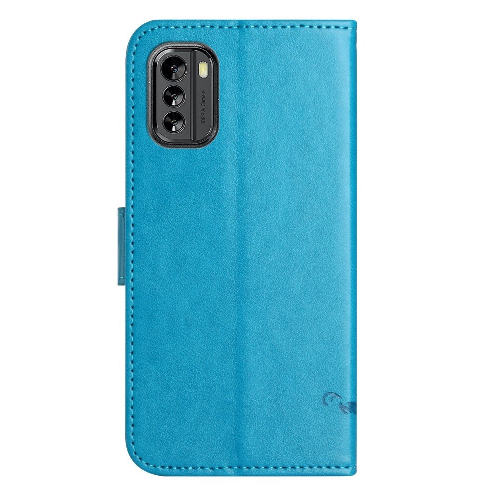 Nokia G60 Leather Cover Imprinted Butterflies Blue