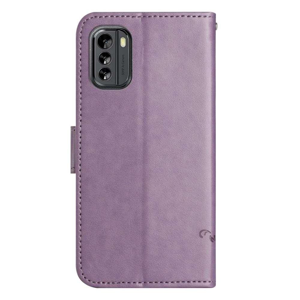 Nokia G60 Leather Cover Imprinted Butterflies Purple