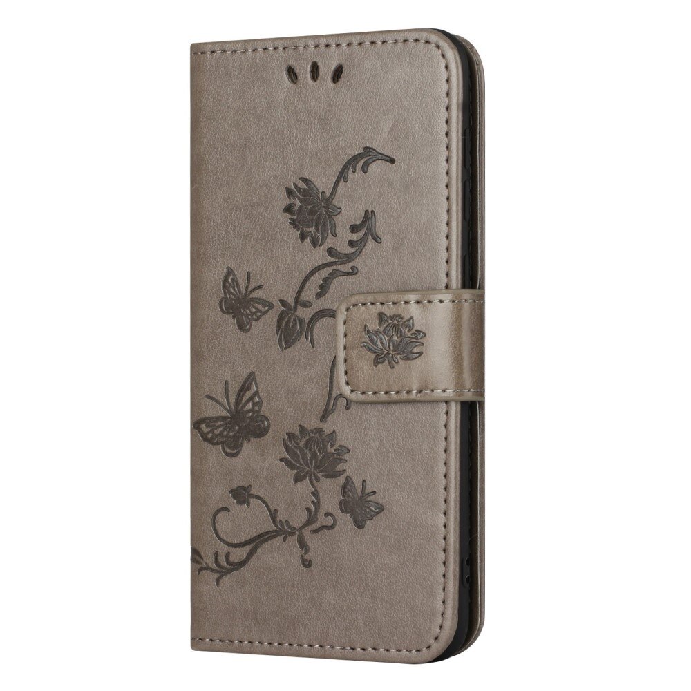 Nokia G60 Leather Cover Imprinted Butterflies Grey