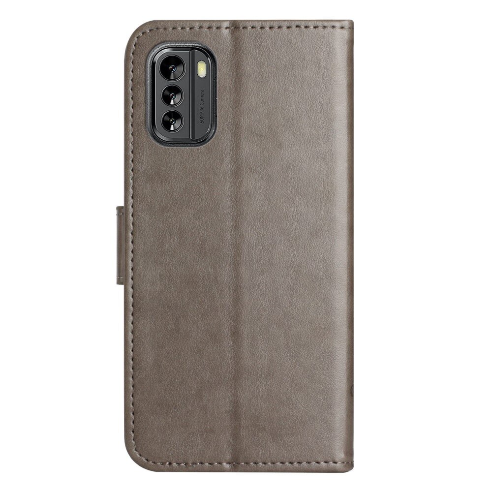 Nokia G60 Leather Cover Imprinted Butterflies Grey