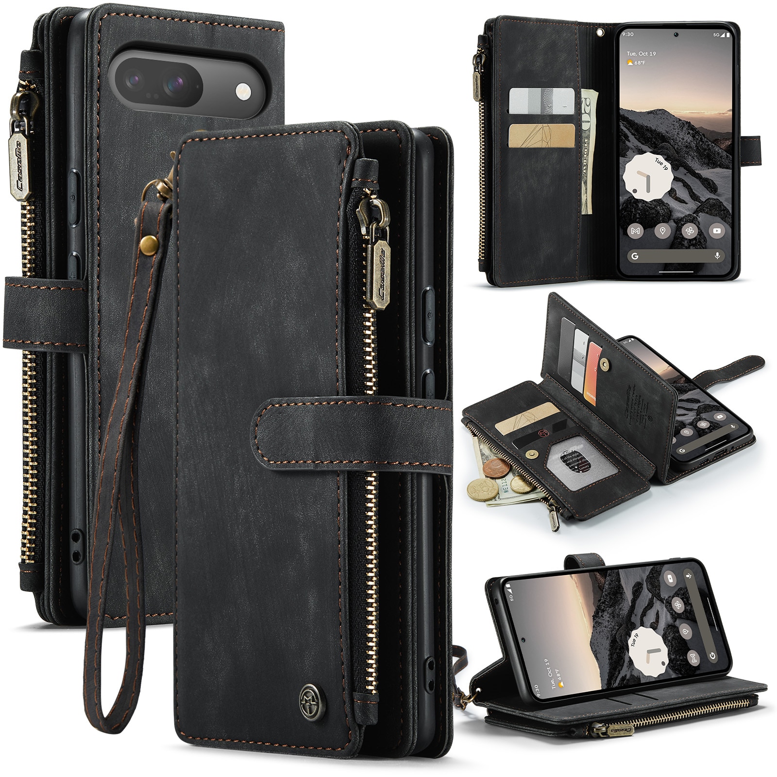 Google Pixel 10 Pro Zipper Wallet Book Cover Black