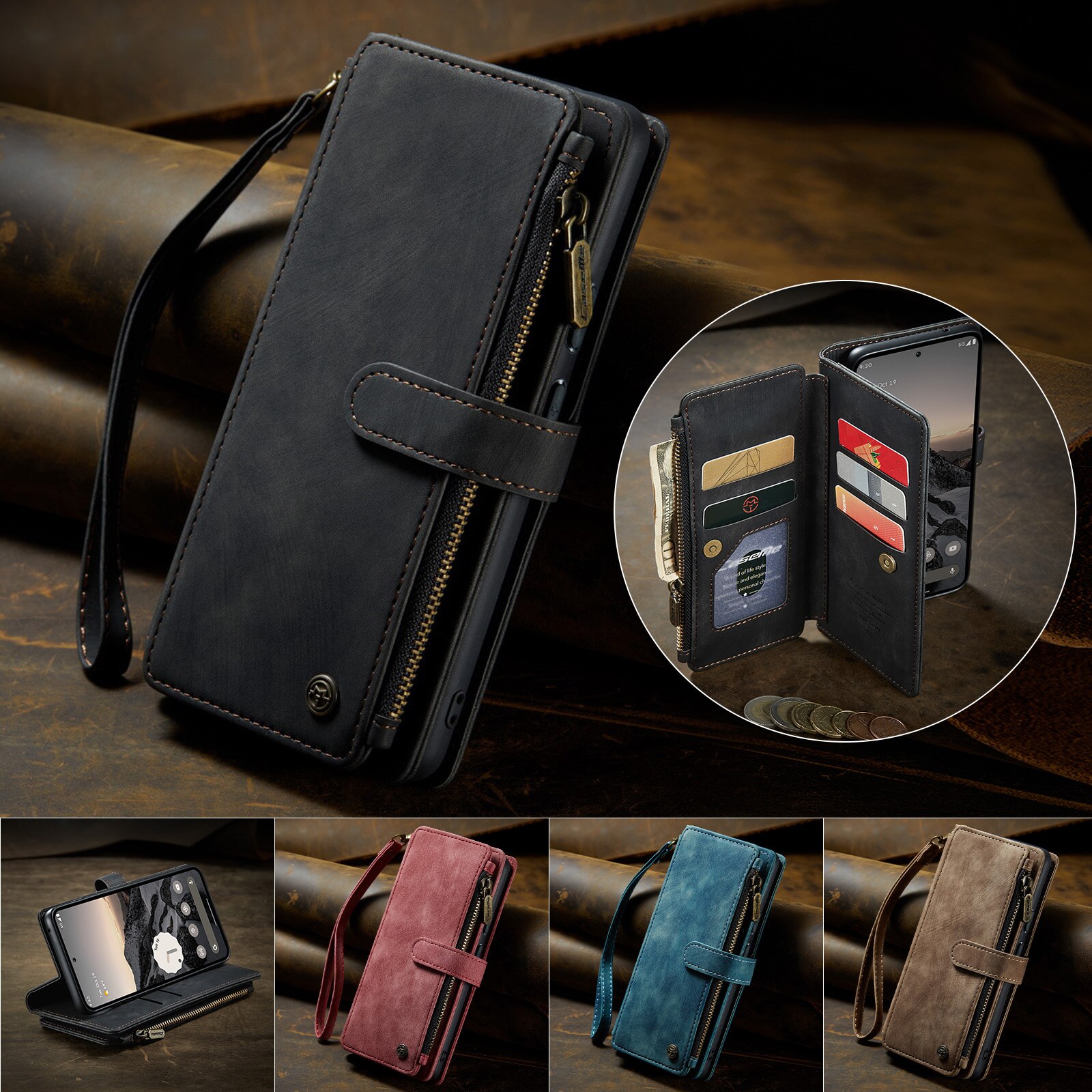 Google Pixel 10 Zipper Wallet Book Cover Black